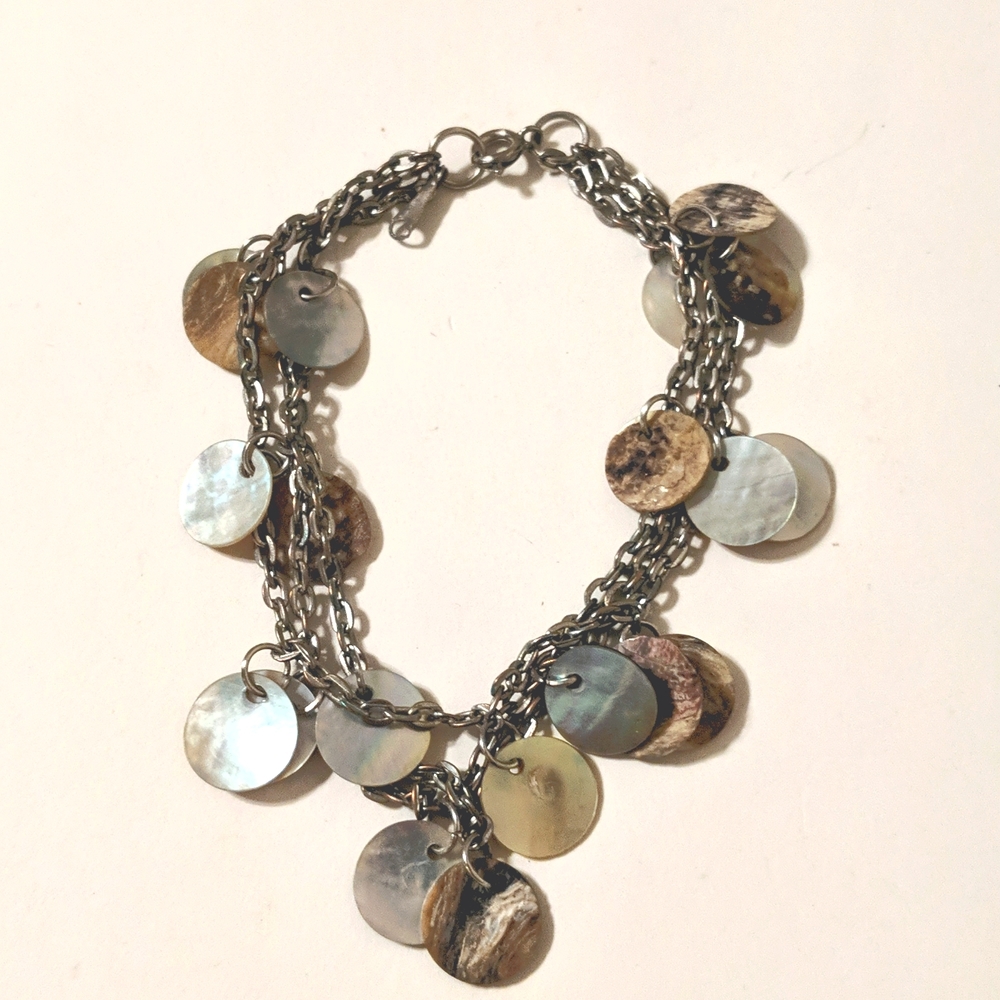 Boho Abalone Shell Multi Layered 18k Rgp Gold Bra… - image 1